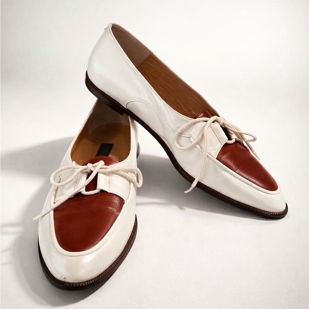 Stephane de Raucourt VTG Two-Tone Lace-Front Loafers, Spain, white/brown, 7